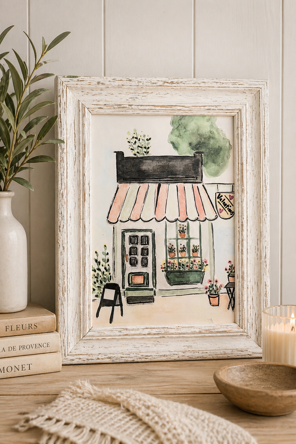 Framed Little Shop Watercolor 4 x 6 Art Print