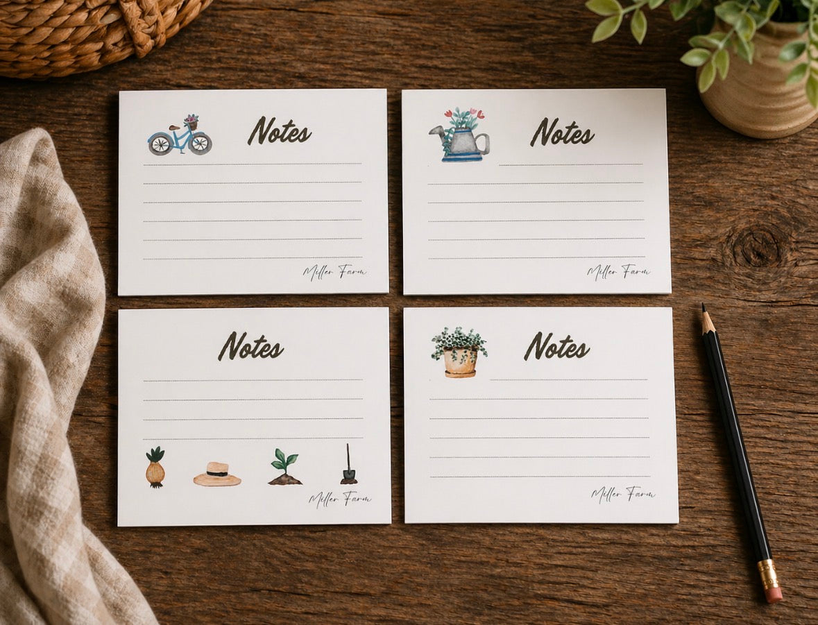 Watercolor Slow Living Note Cards- Farmhouse lined note cards