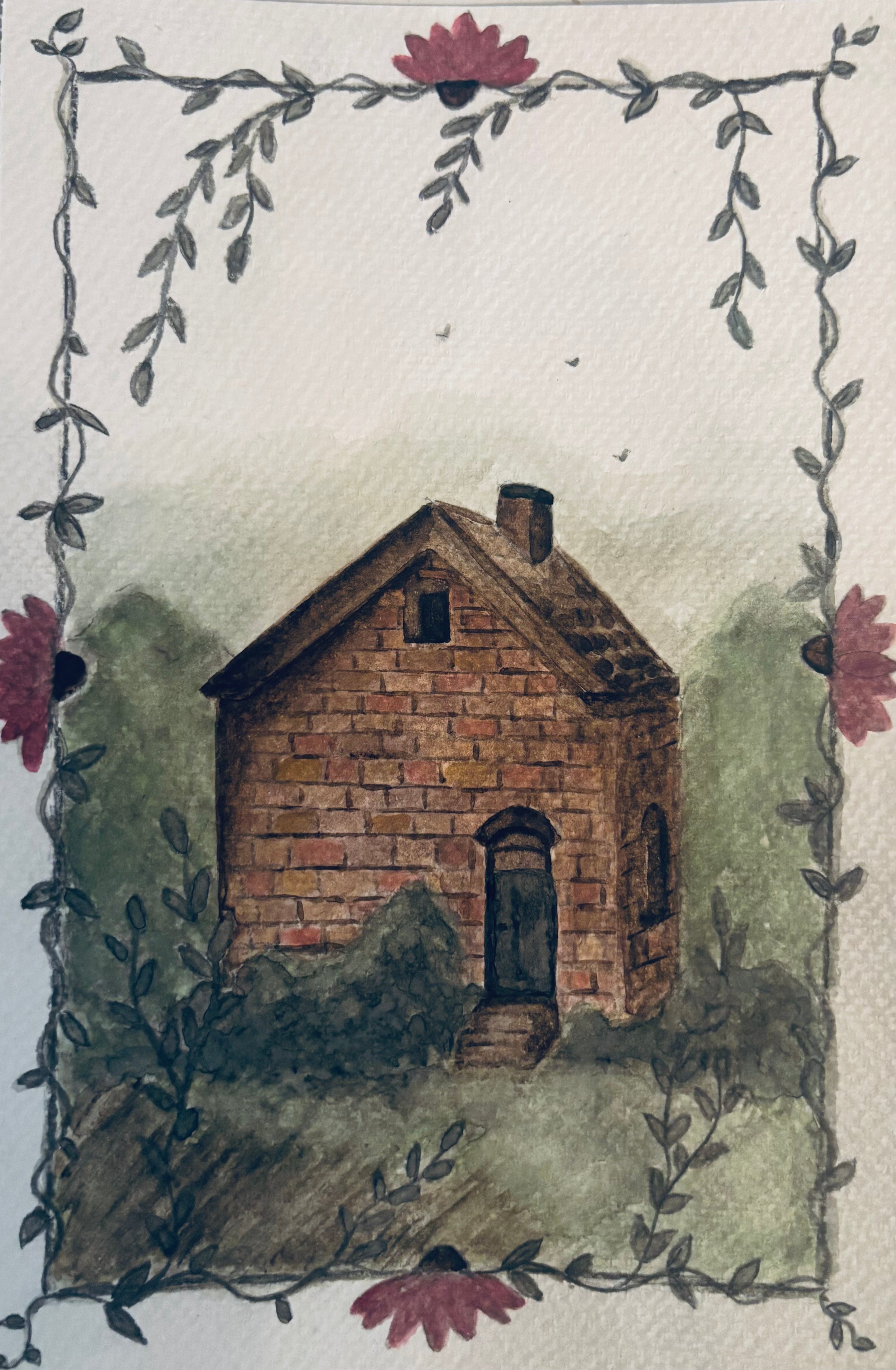 Framed Cottage in the Woods Watercolor Print, 8" x 10"