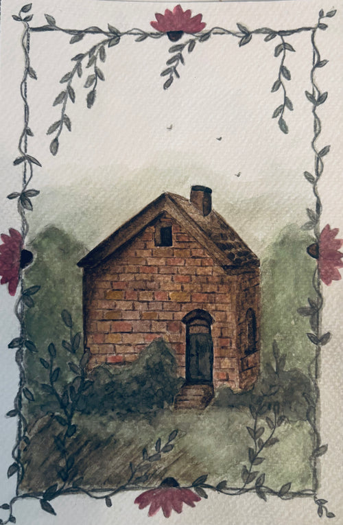 Framed Cottage in the Woods Watercolor Print, 8" x 10"