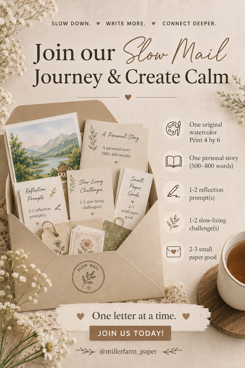 The Miller Farm Slow Mail Journey/ Monthly Membership/ Monthly Subscription/ farmhouse Snail Mail