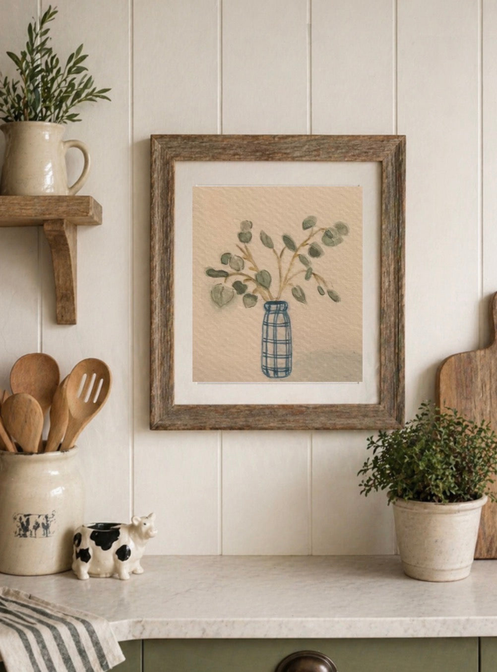 Framed Plant in Vase Watercolor Art Print, 8x10