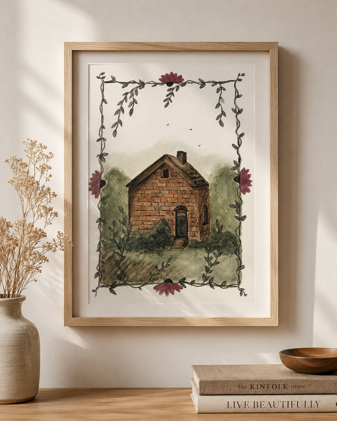 Framed Cottage in the Woods Watercolor Print, 8" x 10"