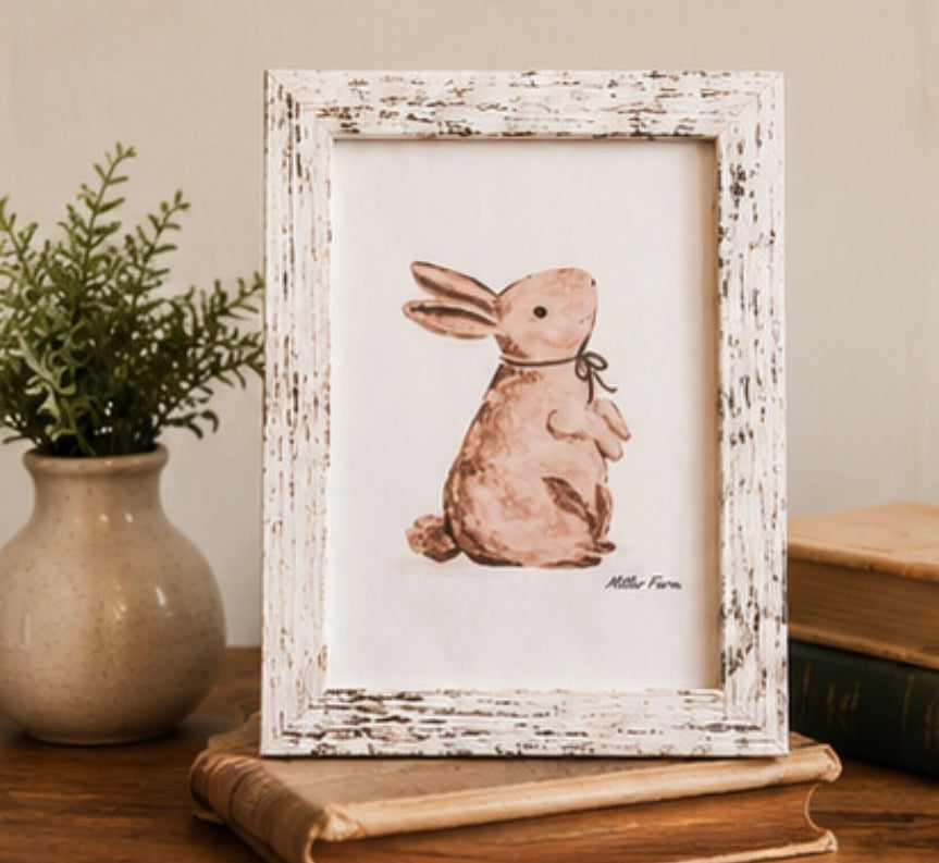 Framed Original Watercolor Bunny Painting, 4x6