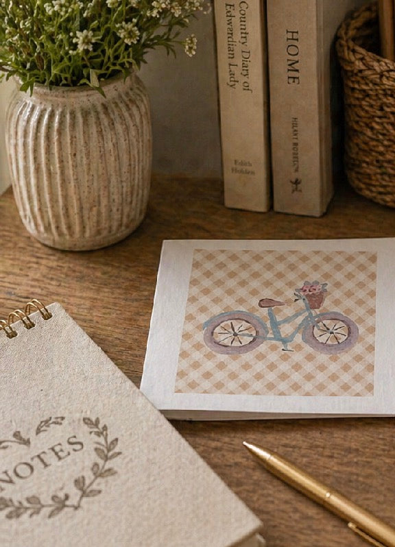 Simple Joys Bike Watercolor Stationery Gift Set|
Art Print, Notepad, Bookmark, Note Cards & Mini Cards
