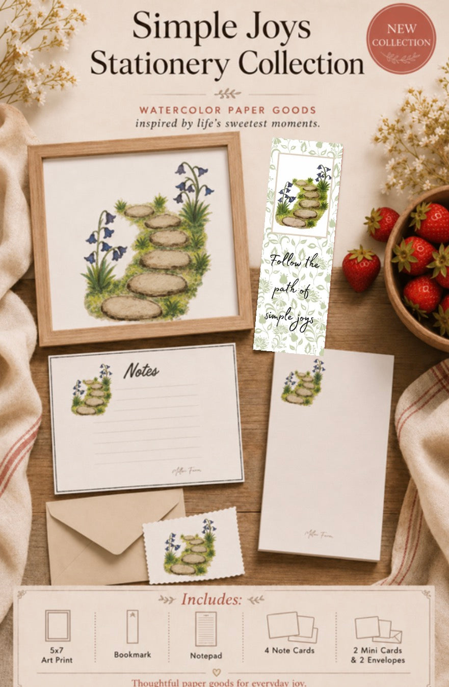 Simple Joys Bluebells Watercolor Stationery Gift Set
Art Print, Notepad, Bookmark, Note Cards & Mini Cards
