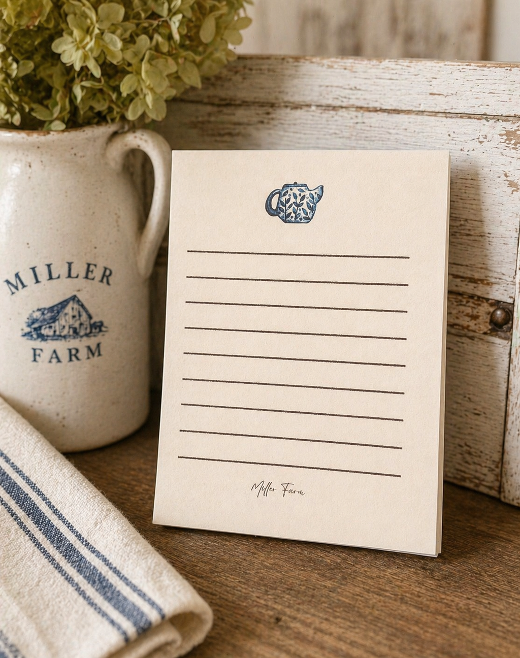 Watercolor Teapot Notepad – Farmhouse Lined Notepad
