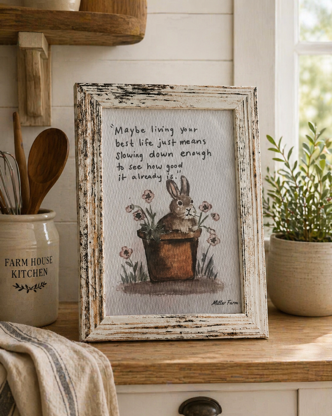 Framed Bunny Quote Watercolor Art Print, 4x6