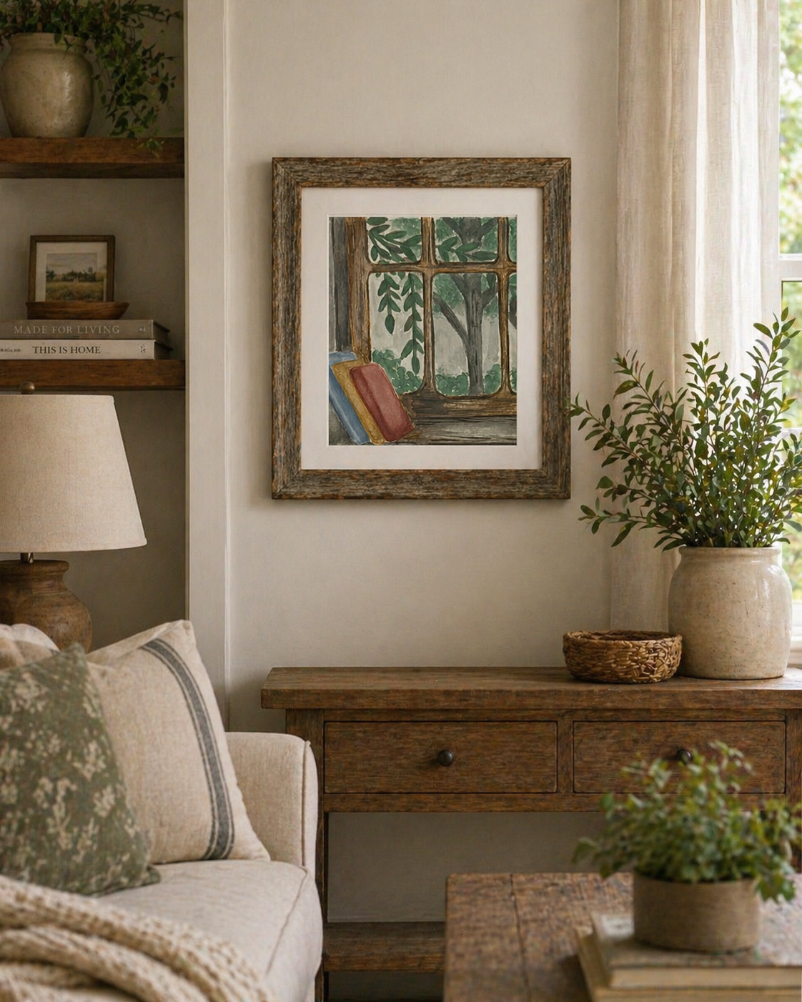 Framed Reading Nook Watercolor Art Print, 8" x 10"