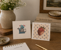 Watercolor Mini Greeting Cards ( Water Can + Chocolate Covered Strawberry )- Farmhouse mini greeting cards