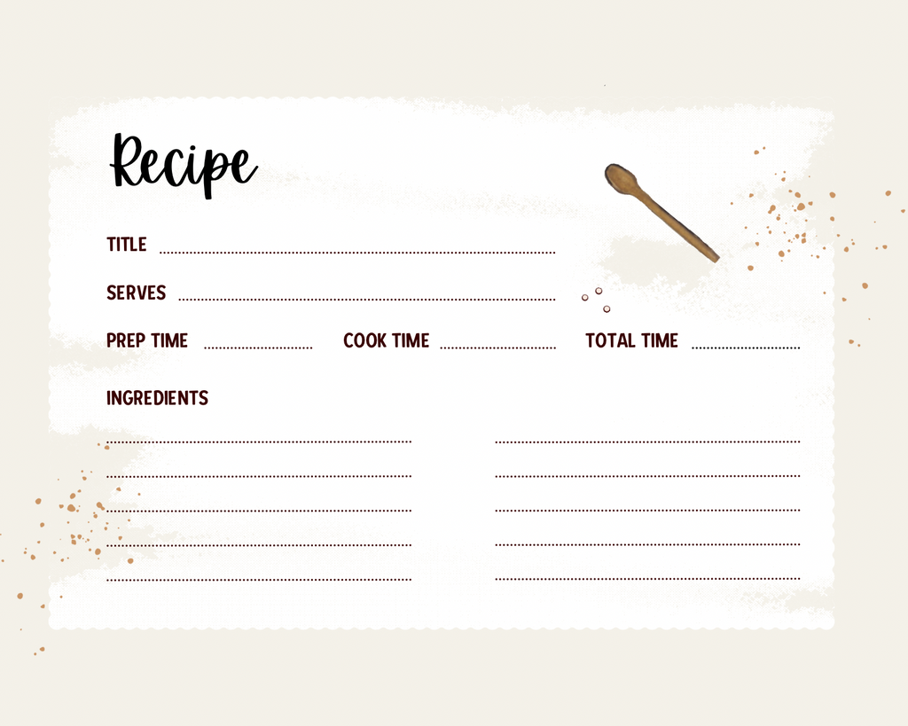 Watercolor Slow Living Recipe Cards- farmhouse lined recipe cards
