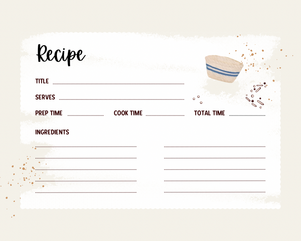 Watercolor Slow Living Recipe Cards- farmhouse lined recipe cards