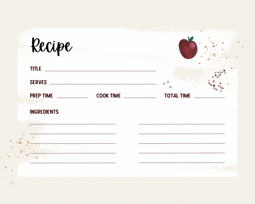 Watercolor Slow Living Recipe Cards- farmhouse lined recipe cards
