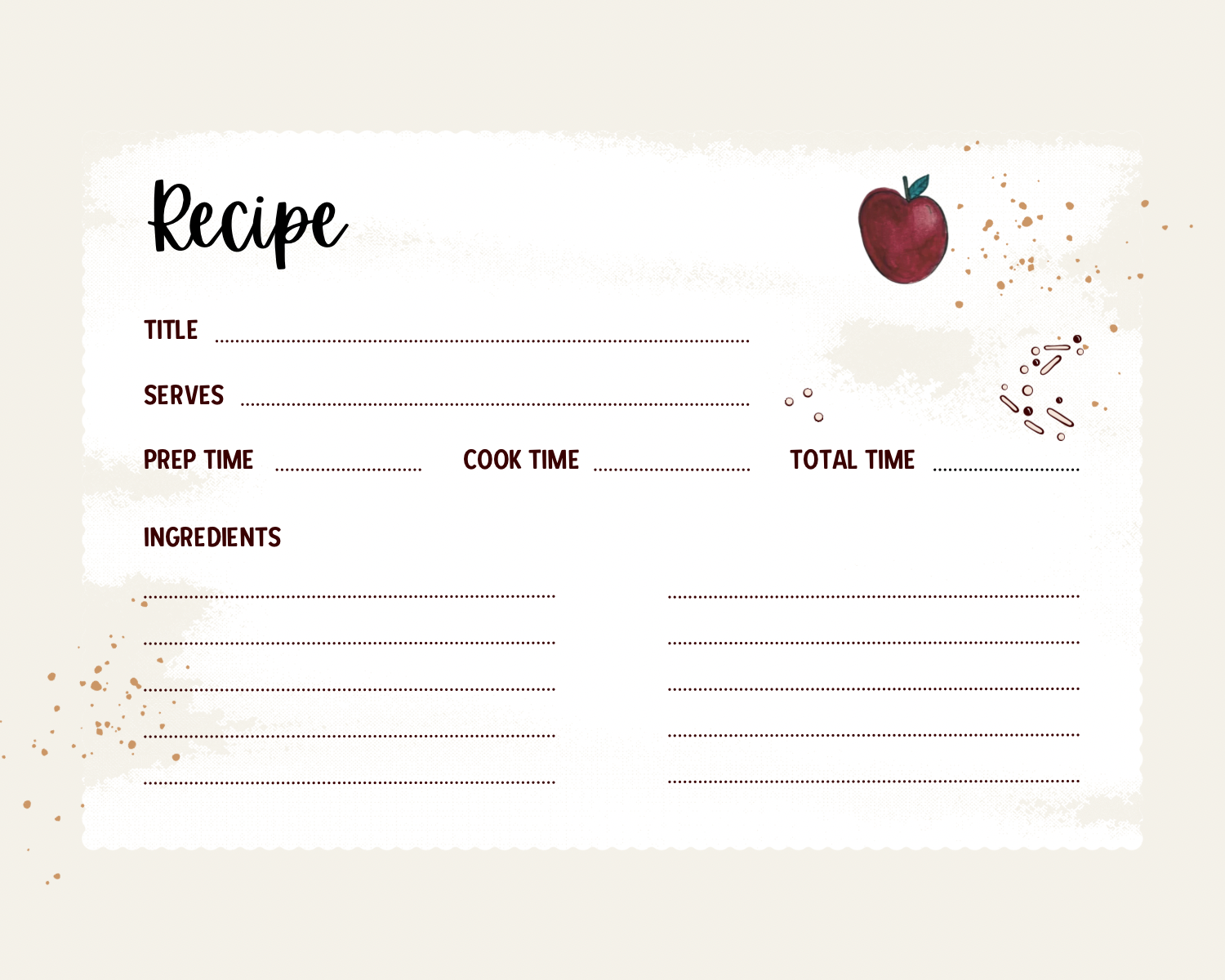 Watercolor Slow Living Recipe Cards- farmhouse lined recipe cards