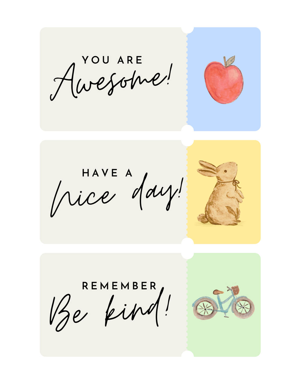 Watercolor Lunchbox Love Notes for Kids -farmhouse lunch notes