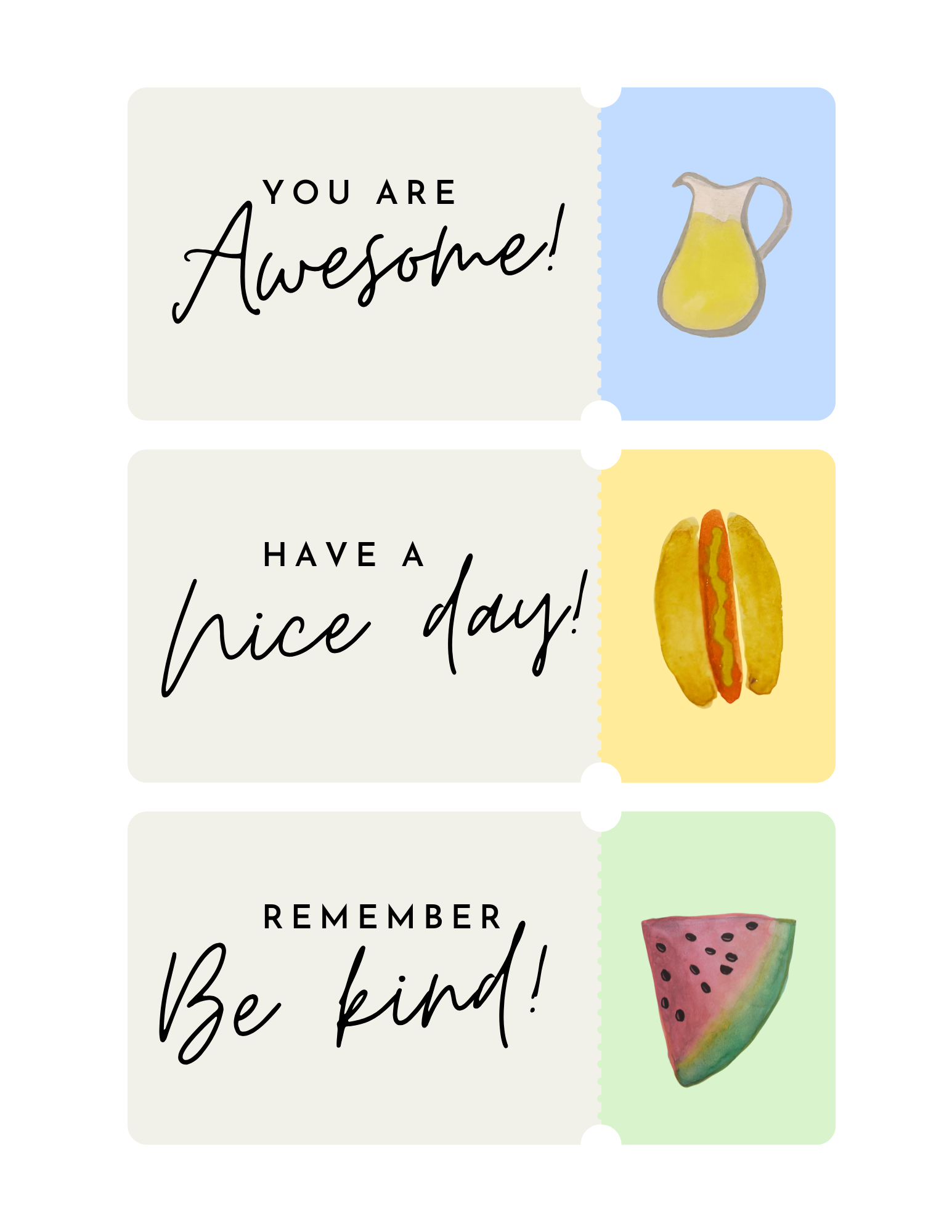 Watercolor Lunchbox Love Notes for Kids -farmhouse lunch notes