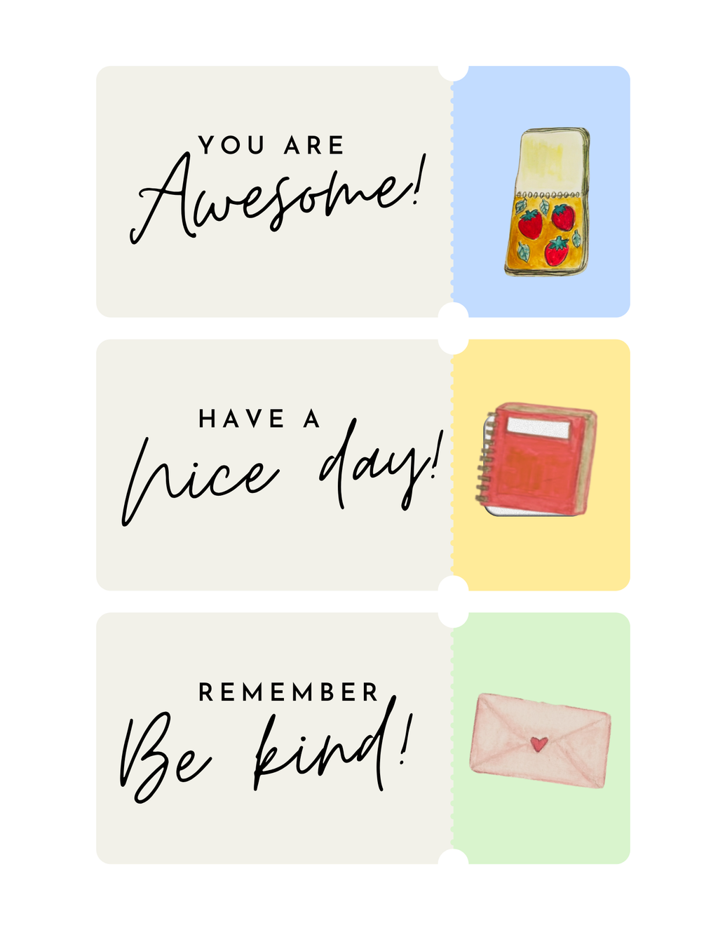Watercolor Lunchbox Love Notes for Kids -farmhouse lunch notes