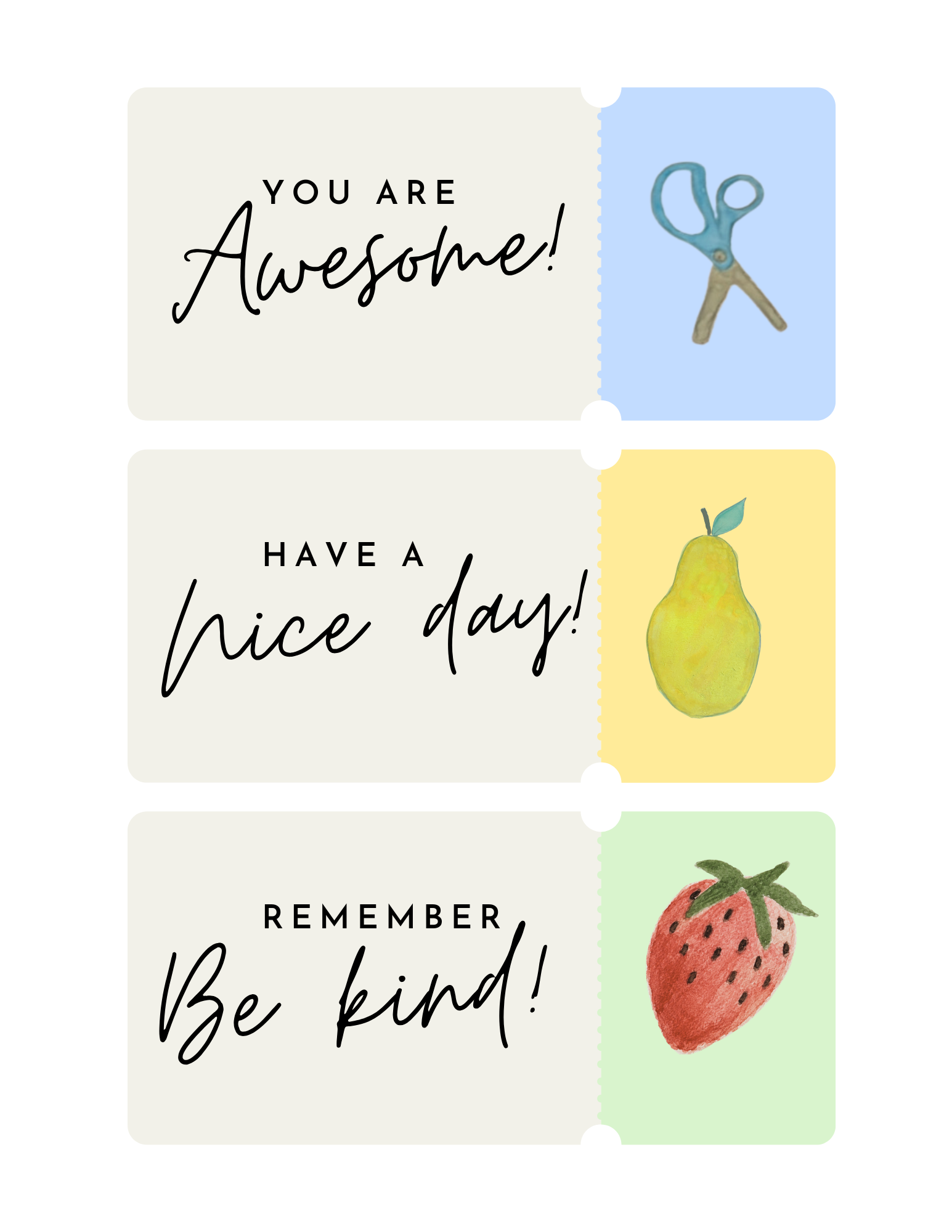 Watercolor Lunchbox Love Notes for Kids -farmhouse lunch notes