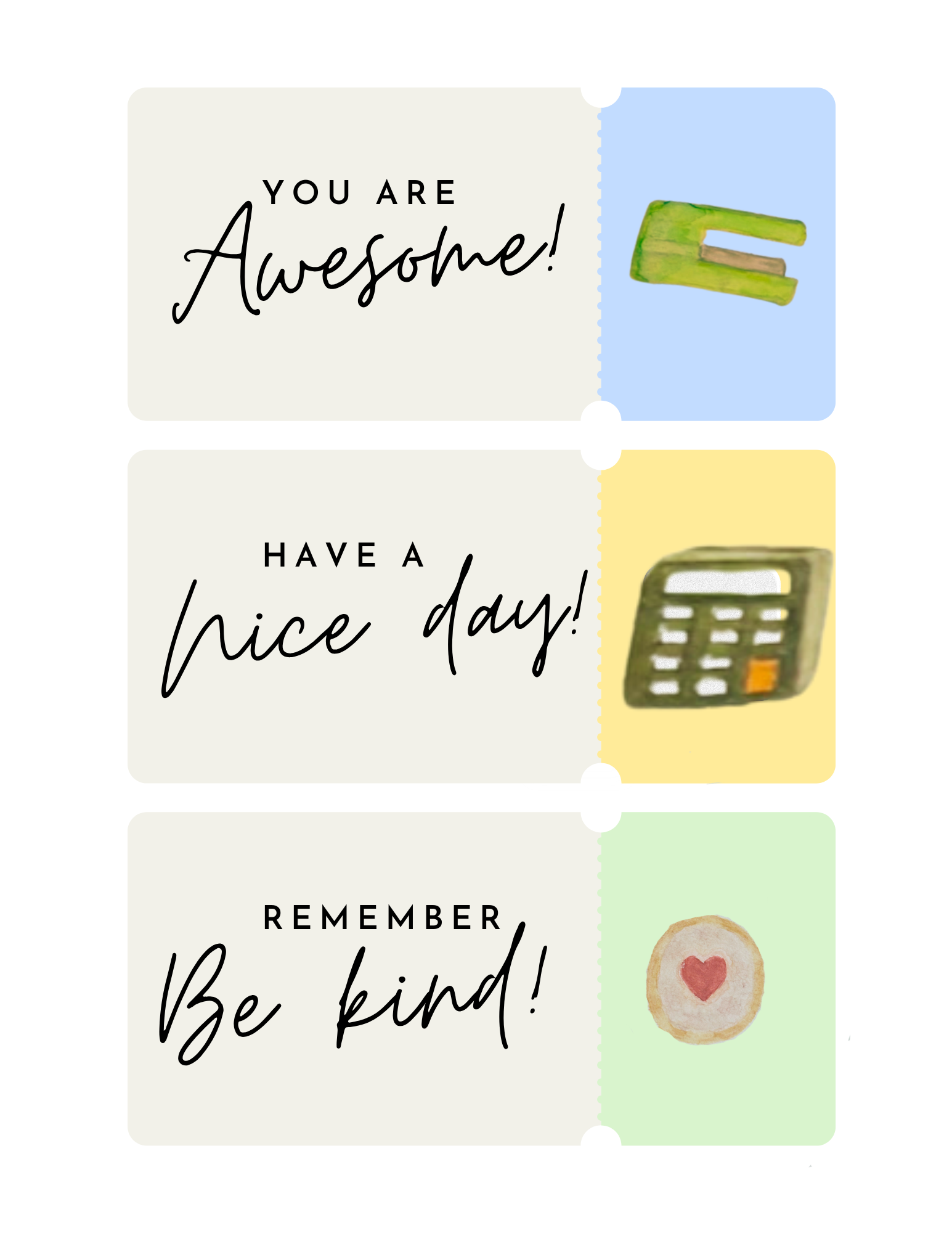 Watercolor Lunchbox Love Notes for Kids -farmhouse lunch notes