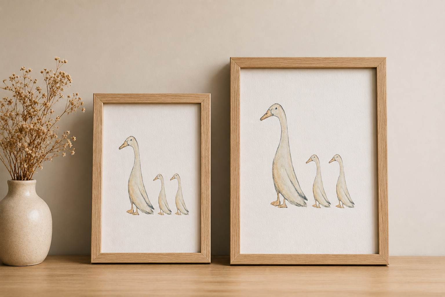 Framed Original Watercolor Duck Painting, 4x6 & 5x7