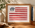 Framed Original Watercolor Floral American Flag Painting, 4x6