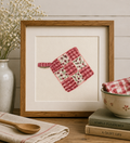 Framed Original Watercolor Quilted Potholder Painting, 4x4
