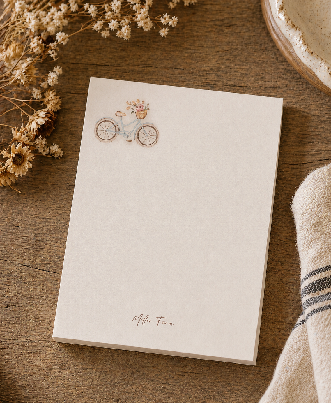 Simple Joys Bike Watercolor Stationery Gift Set|
Art Print, Notepad, Bookmark, Note Cards & Mini Cards