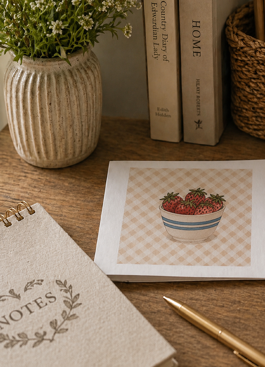 Simple Joys Bowl of Strawberries Watercolor Stationery Gift Set
Art Print, Notepad, Bookmark, Note Cards & Mini Cards