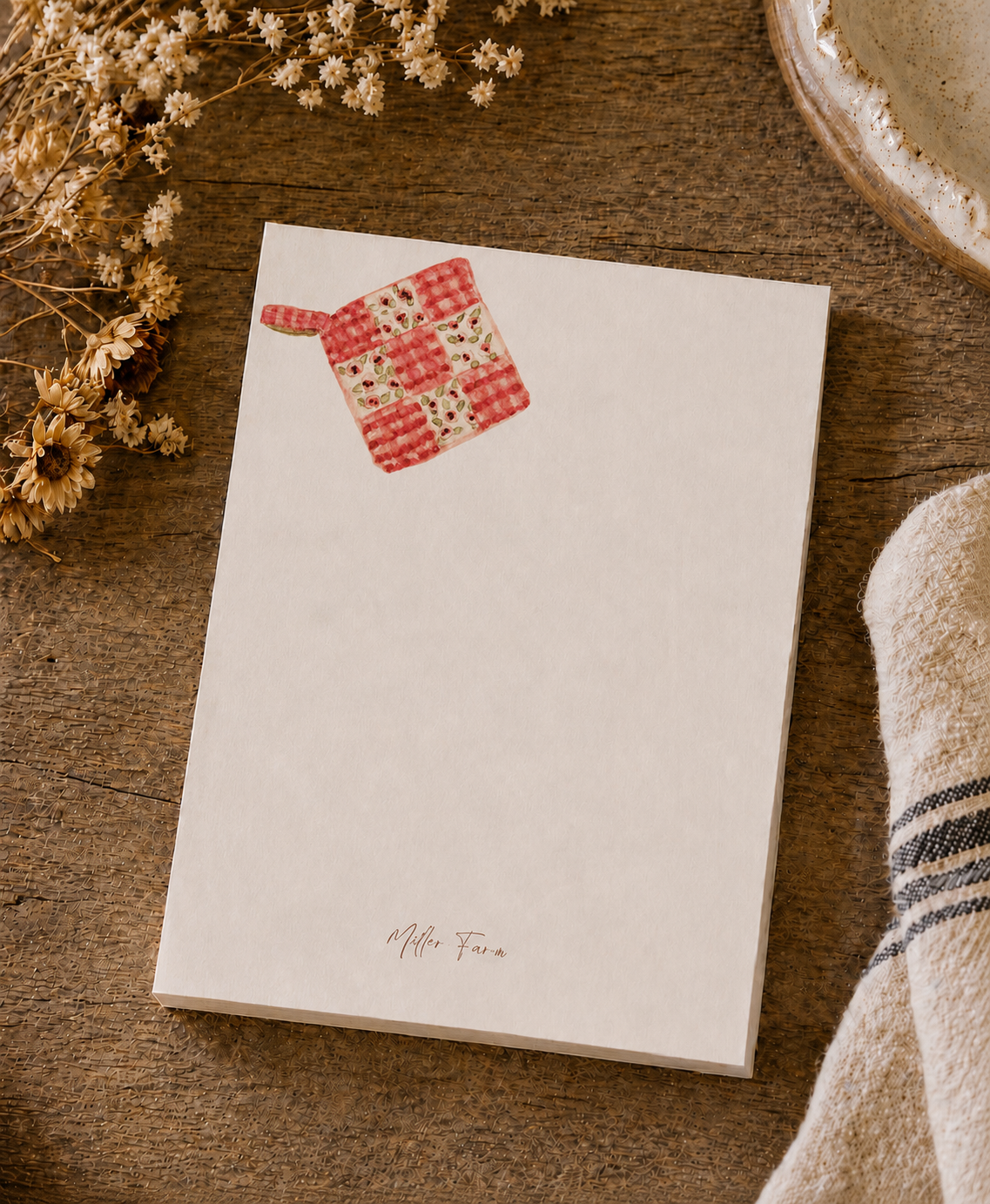 Simple Joys Quilted Potholder Watercolor Stationery Gift Set|
Art Print, Notepad, Bookmark, Note Cards & Mini Cards
