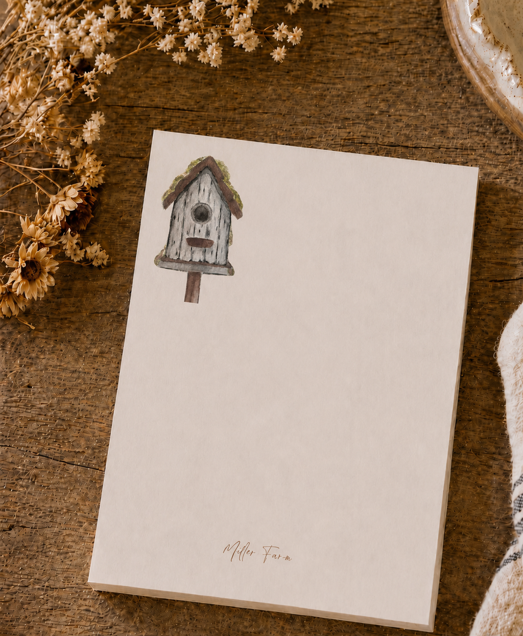 Simple Joys Bird House Watercolor Stationery Gift Set Art Print, Notepad, Bookmark, Note Cards & Mini Cards