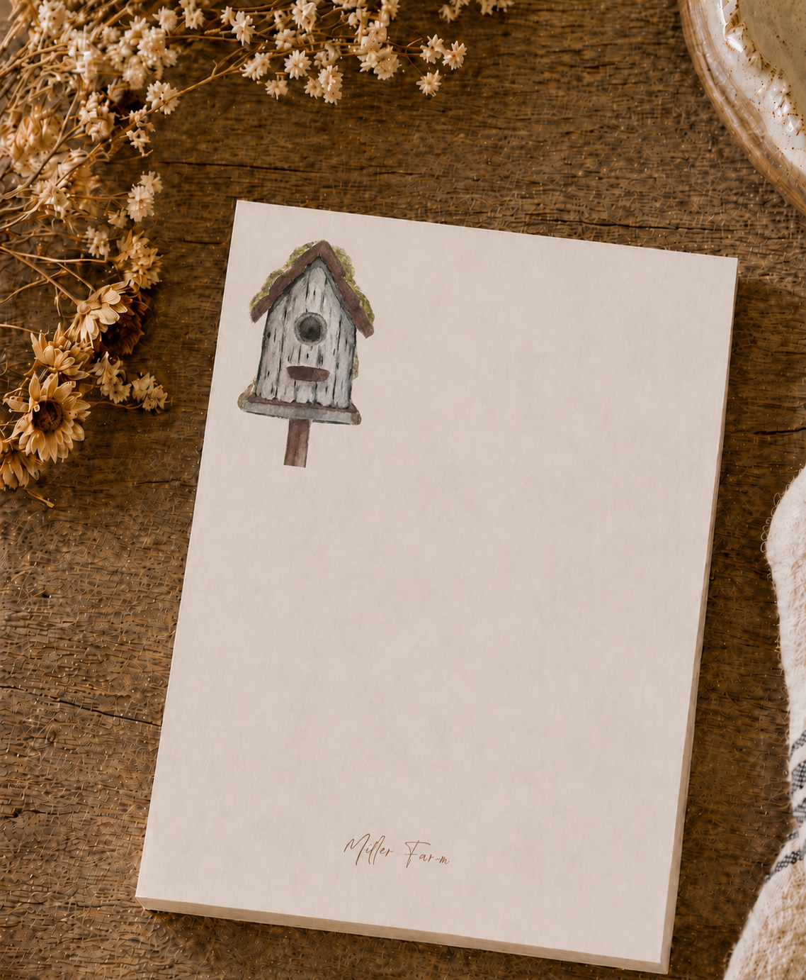 Simple Joys Bird House Watercolor Stationery Gift Set Art Print, Notepad, Bookmark, Note Cards & Mini Cards