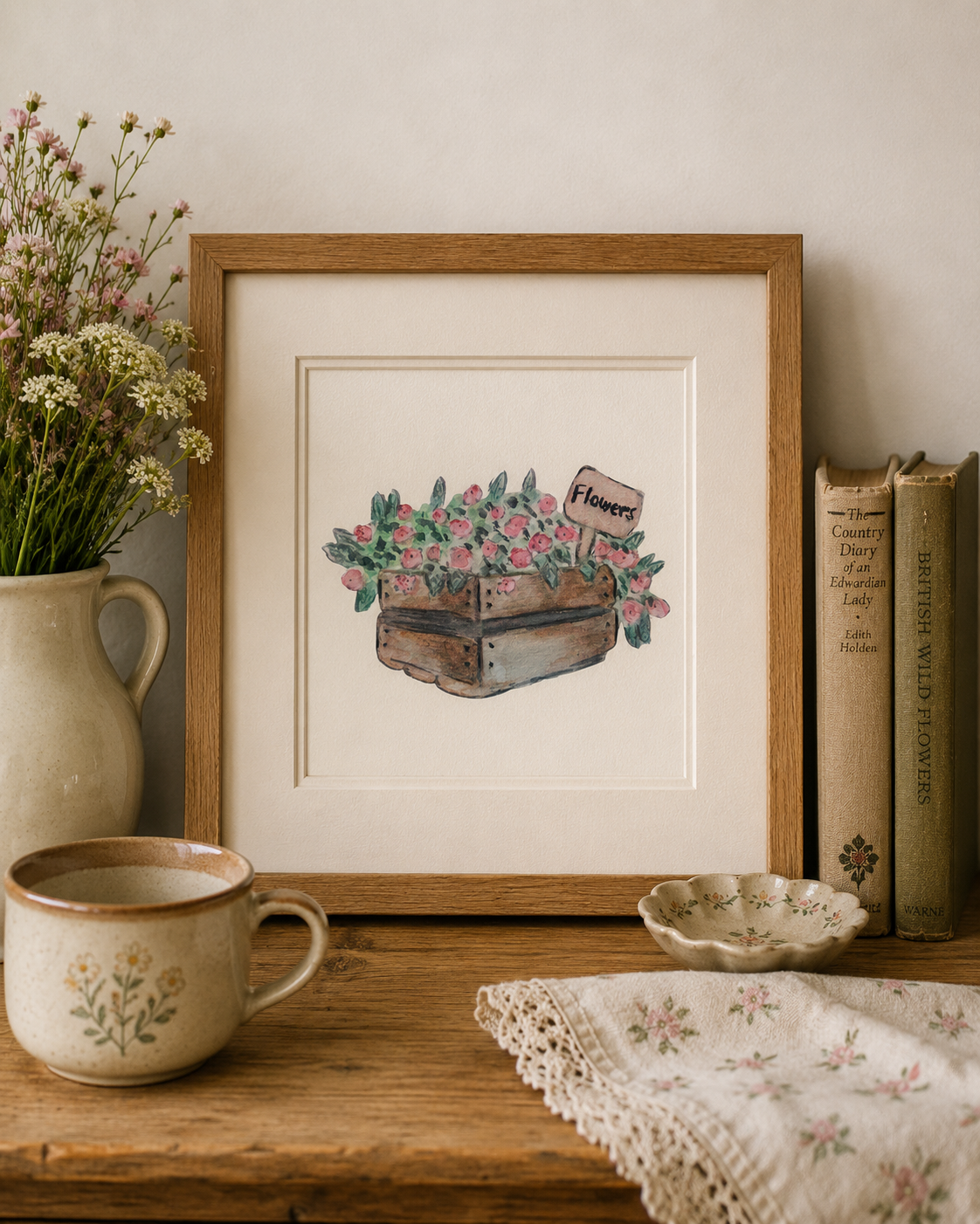 Original Watercolor The Flower Crate Painting