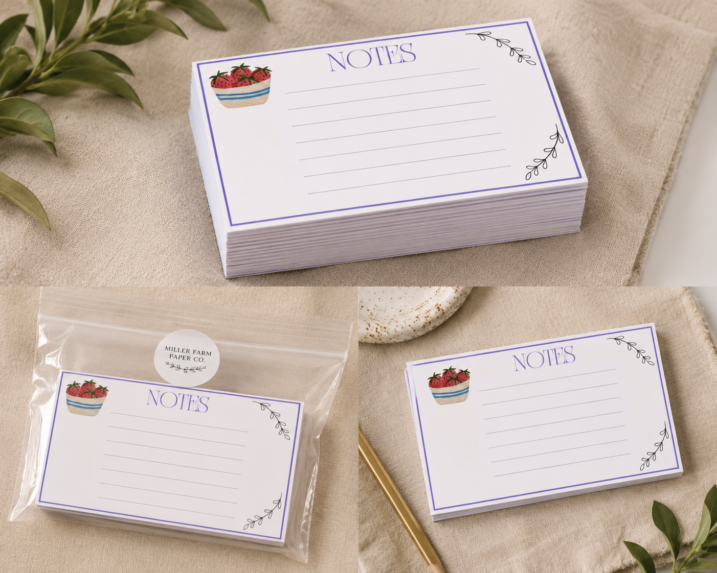 Watercolor Mini Note card Stack of 50 - Farmhouse Watercolor Mini Note Card stack of 50 3.5 x 2