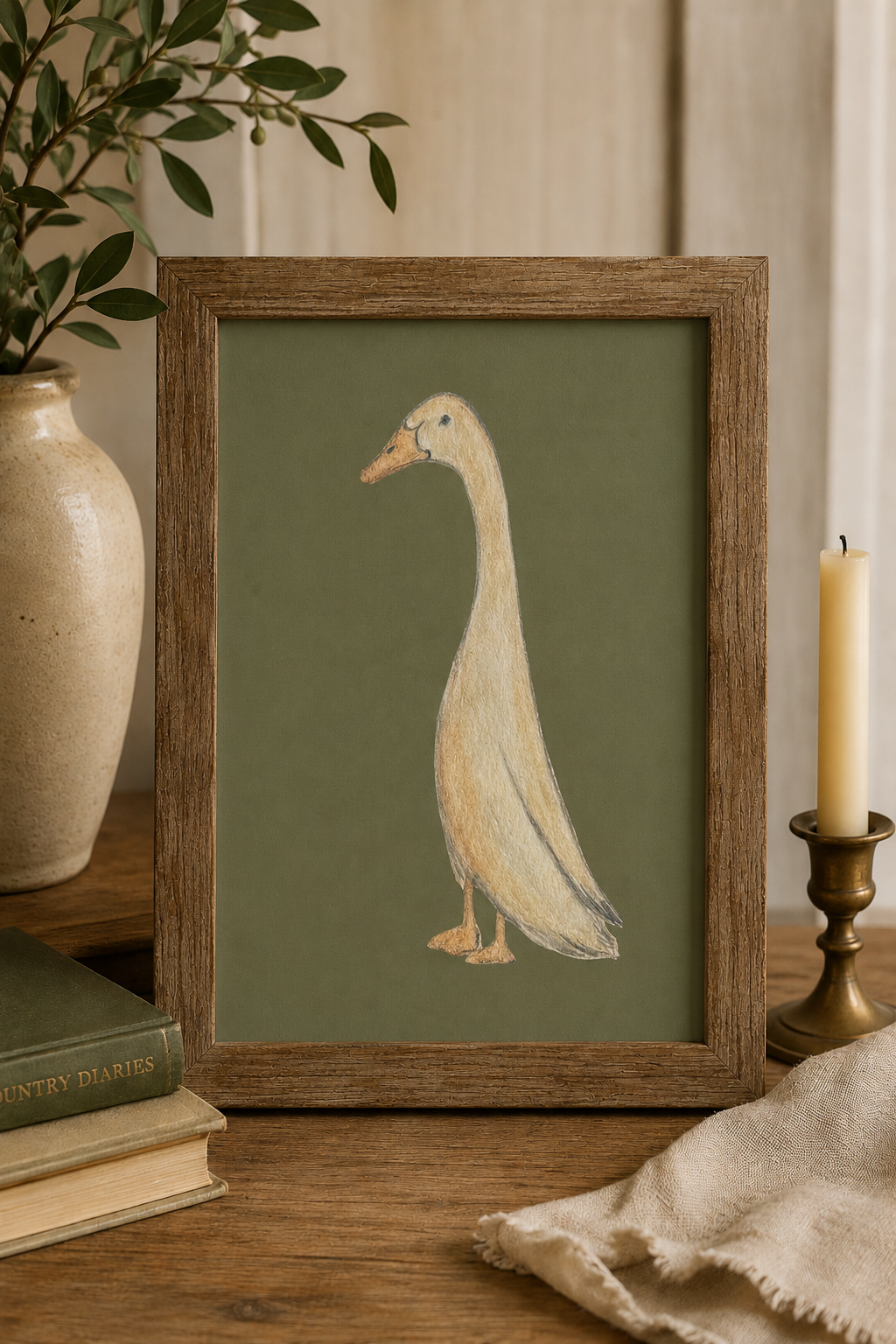 Framed Original Watercolor Duck Painting, 4x6