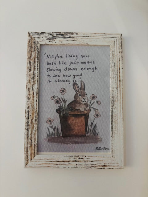 Framed Bunny Quote Watercolor Art Print, 4x6
