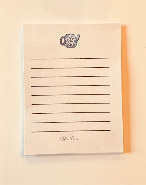 Watercolor Teapot Notepad – Farmhouse Lined Notepad