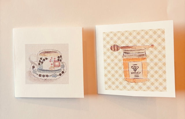 Watercolor Mini Greeting Cards ( Honey + Teacup)- Farmhouse Mini Greeting cards