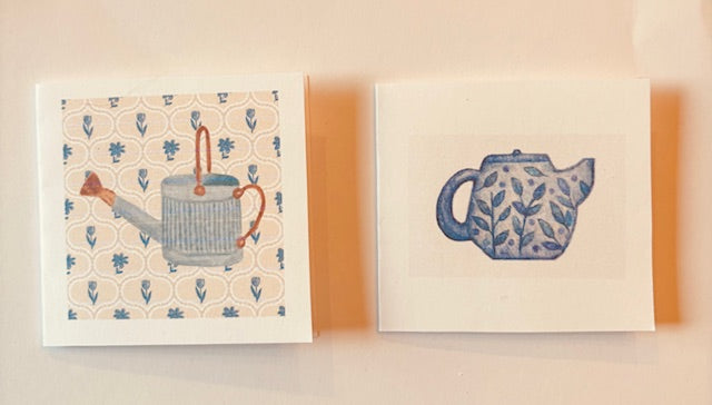 Watercolor Mini Greeting Cards ( Teapot + Watering can)- Farmhouse greeting cards