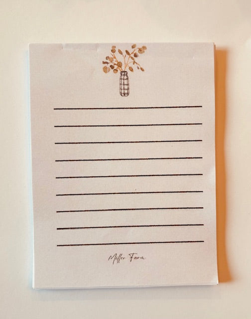 Watercolor Flowers in Vase Note Pad- farmhouse lined notepad