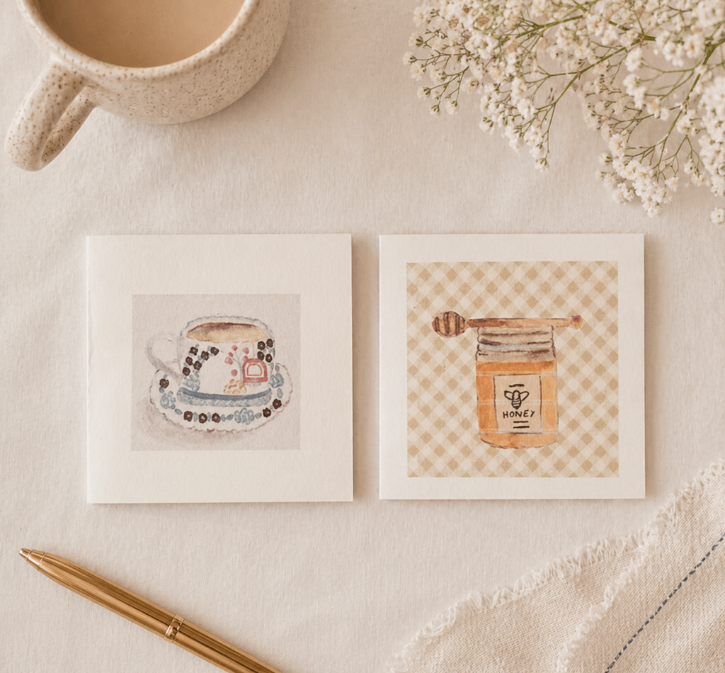 Watercolor Mini Greeting Cards ( Honey + Teacup)- Farmhouse Mini Greeting cards